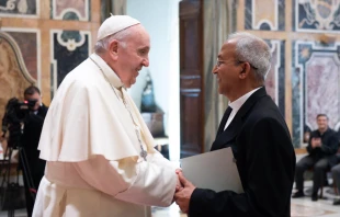 Pope Francis greets Fr. Mathew Vattamattam, superior general of the Claretian Missionaries, at the Vatican, Sept. 9, 2021 Vatican Media.